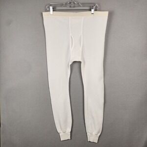 Morgan Mills Long Johns Thermal Pants Mens 2XL White Waffle Knit Made USA Warm‎